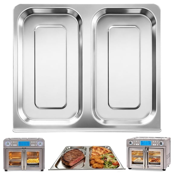 GWY Air Fryer Drip Tray for Dual Zone 360 Air Fryer Oven 25 Qt, 13.9"×12.1" Stainless Steel Replacement, Silver, Dishwasher Safe