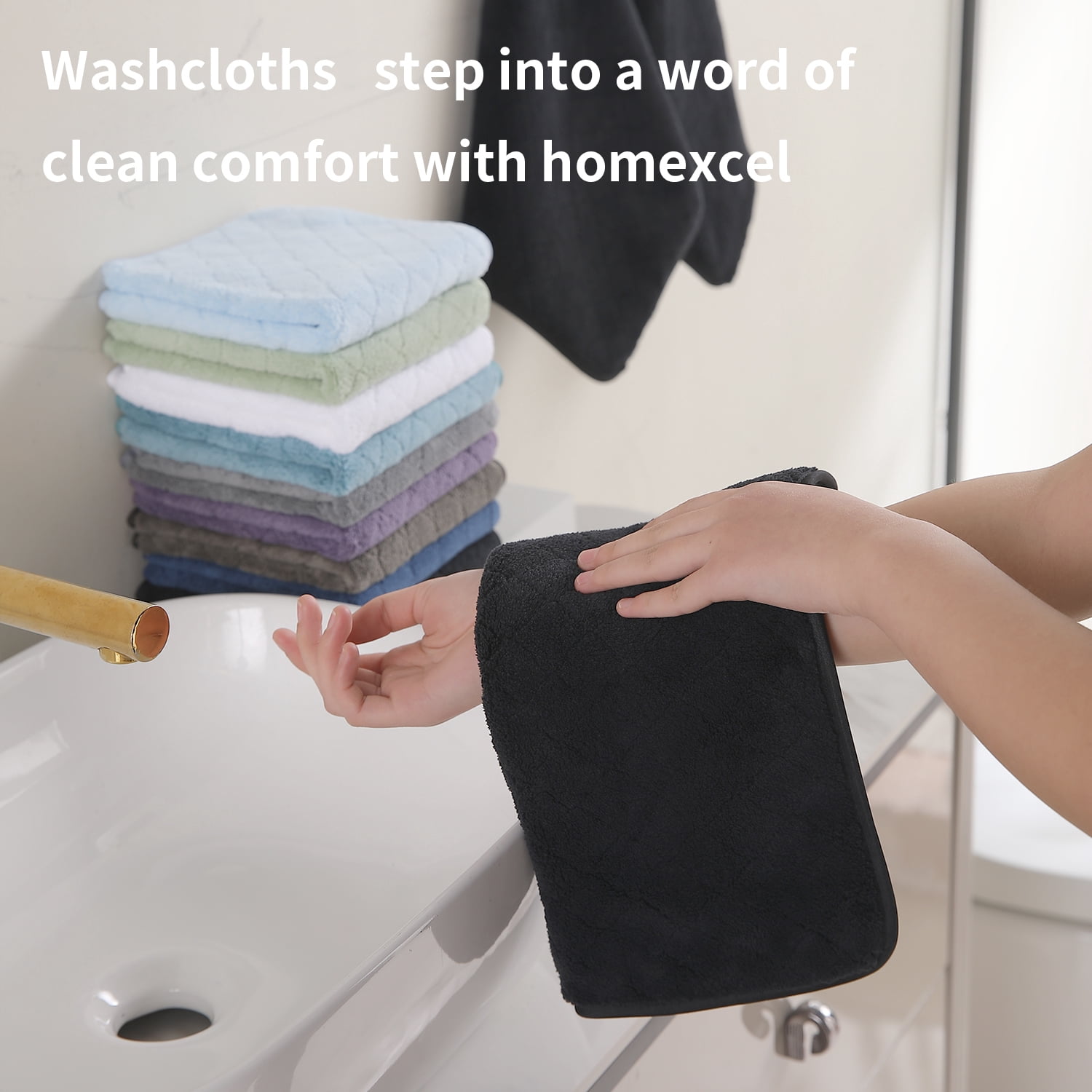 Beartech Microfiber Washcloths 12 Pack,13"x13" Quick Dry Ultra Soft and Highly Absorbent Washcloths for Bathroom,Kitchen Dish Towels -Black