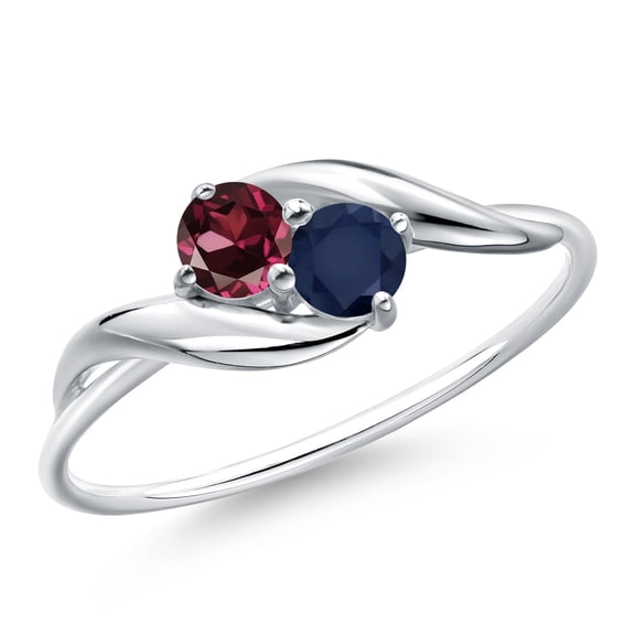 Gem Stone King 10K White Gold Round Red Rhodolite Garnet and Blue Sapphire Ring for Women (0.44 Cttw, Round 3.5MM, Gemstone January Birthstone, Size 5)