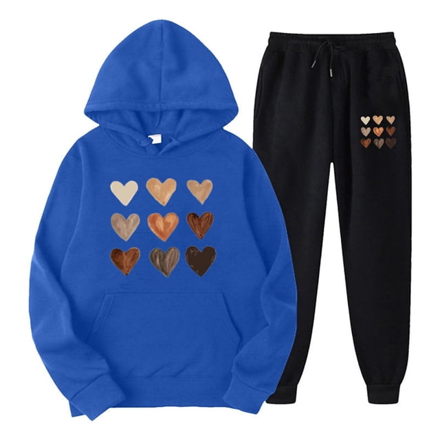 MKLEKYY Pantalons pour Femmes Pantalons Décontractés Imprimés à Manches Longues Col Rond Ensemble de Pantalons à Capuche Automne et Hiver Pantalons Larges Femmes