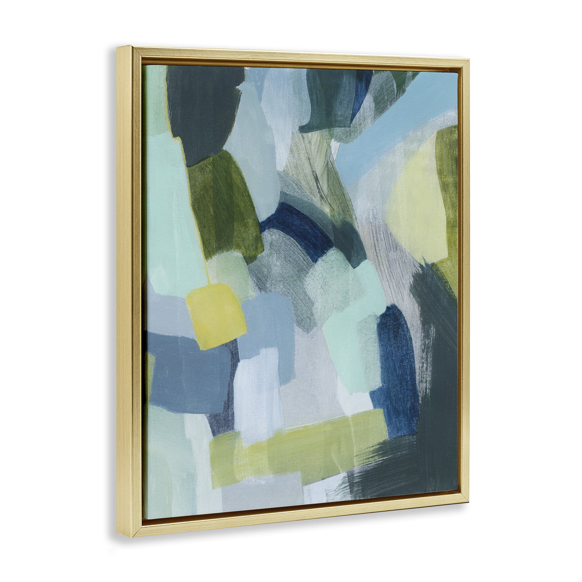 Stupell Industries Layered Green Paint Strokes Abstract Painting Gold Floater Framed Canvas Art Print Wall Art, 17 x 21