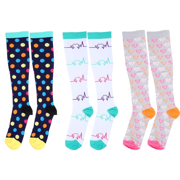 EeaseMX 3 pares de calcetines de compresión coloridos, calcetines largos de compresión hasta la rodilla.