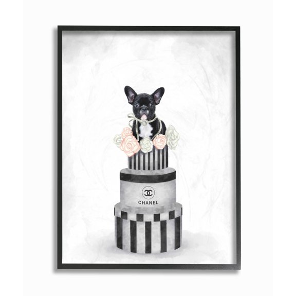 Stupell Industries Fashion Box Stack Dog Gray Pink Painting Framed Wall Art by Ziwei Li