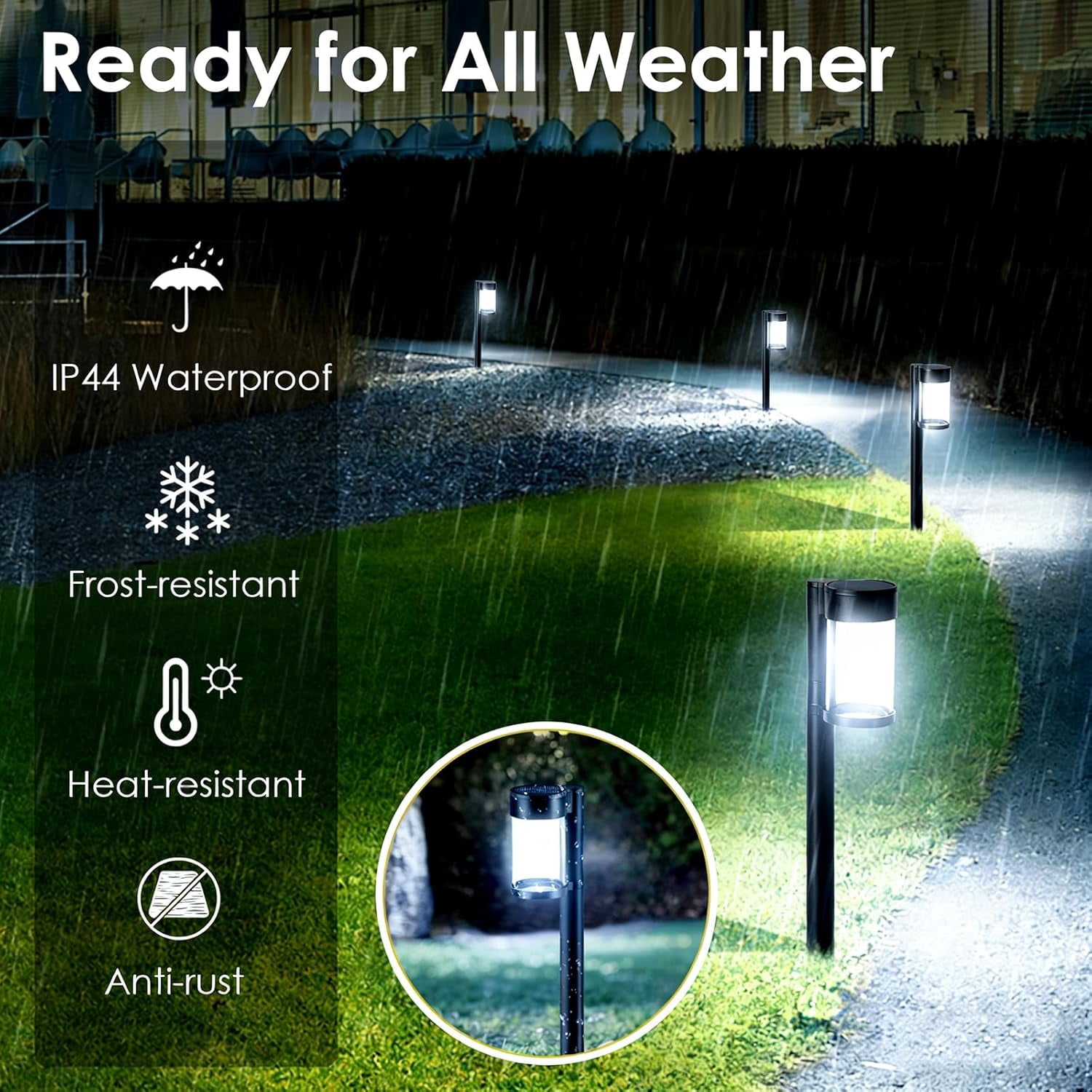 Solar Pathway Lights Outdoor, Metal & Glass Solar Lights Outdoor Waterproof Landscape Path Lights for Yard Walkway Garden Decor