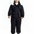 thumbnail image 5 of SGFCWSX Kids Winter Snowsuit Set Puffer Jacket with Furry Hood and Bib Overalls for Boys Girls Waterproof Insulated Cold Weather Outfit Black Size 6-12 Month, 5 of 7