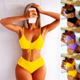 thumbnail image 4 of Cheers US Vintage Swimsuits for Women High Waisted Bathing Suits Pleated Tube Up Two Pieces Bikini Swimwear Set, 4 of 7