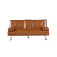 thumbnail image 6 of Derzers Faux Leather Futon Sofa Bed Cupholders and Pillows, Brown, 6 of 6