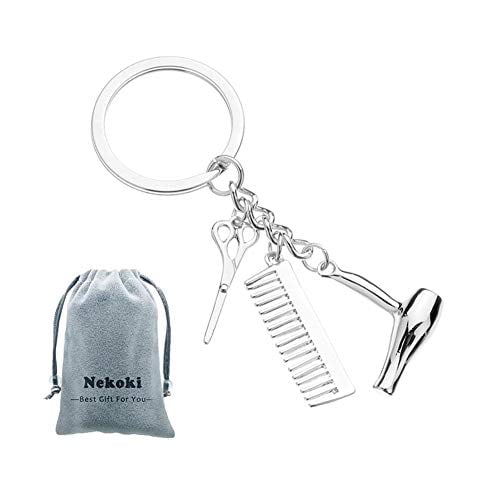 Hairdresser Hair Dryer Scissor Comb Keychain Creative Key Ring Jewelry Gifts 