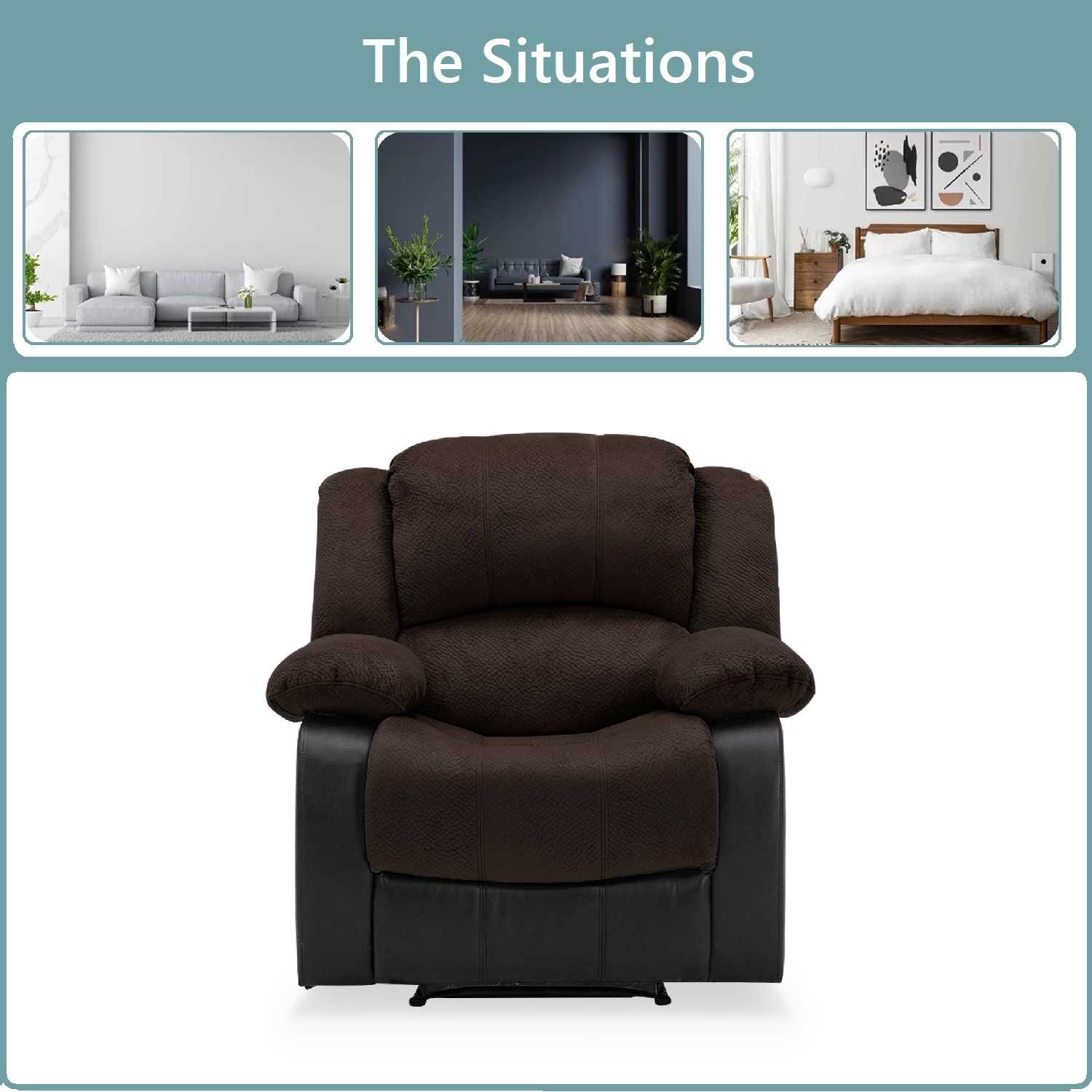Nathaniel Home Manual Single Recliner Chair, PU Leather Upholstered Couch Sofa, Tufted Reclining Sofa, Plush Scoop Theater Seating, Lounge Chair for Living Room, Brown