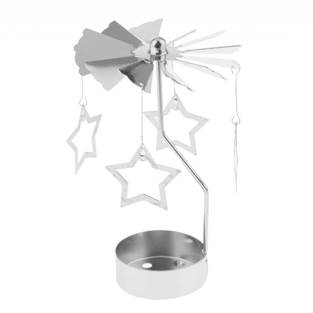 4.4 x 13cm Rotary Metal Tea Light Stand Candle Holder Silver-Butterfly 