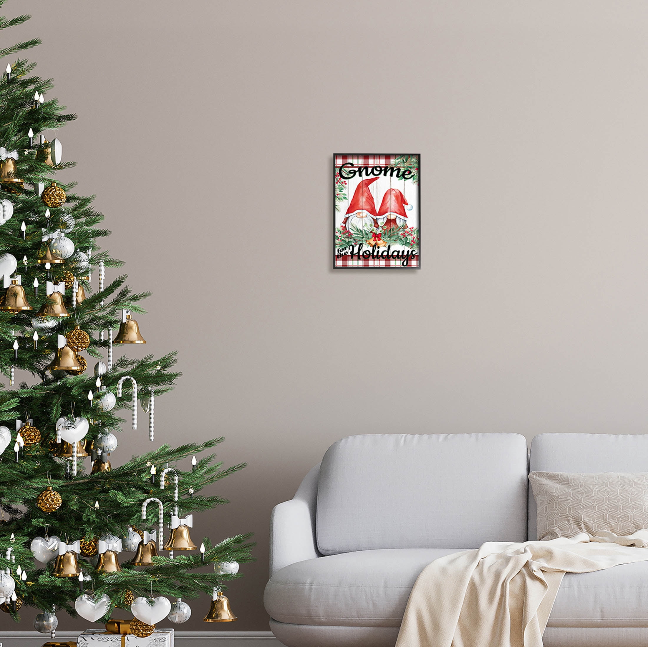 Stupell Industries Gnome For The Holidays Plaid Graphic Art Black Framed Art Print Wall Art, Design by Kim Allen