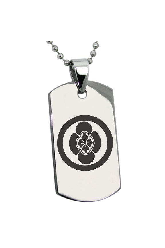 Stainless Steel Takigawa Samurai Crest Engraved Dog Tag Pendant Necklace