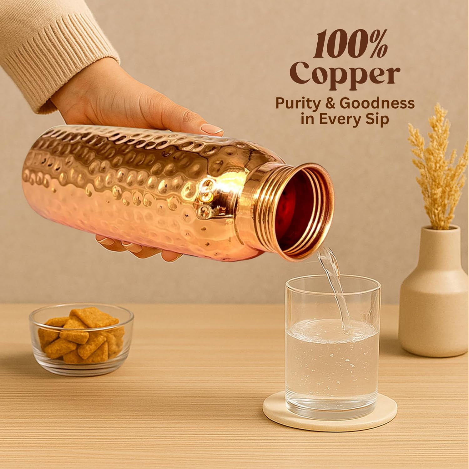Pure Copper Diamond Water Bottle with Lid 900 ML