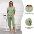thumbnail image 4 of EA'S SECRET 100% Cotton Women's Pajama Sets Short Sleeve Button Down Capri Nightwear V Neck Pjs Sleepwear with Pockets(Sage Green,2XL), 4 of 6