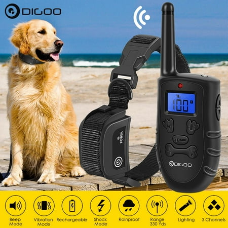 Dog Electronic Collars - Digoo Dog Training Collar Rechargeable and Rainproof 330 yds Remote LCD Dog Shock Collar with Beep, Vibra and Shock Electronic Collar