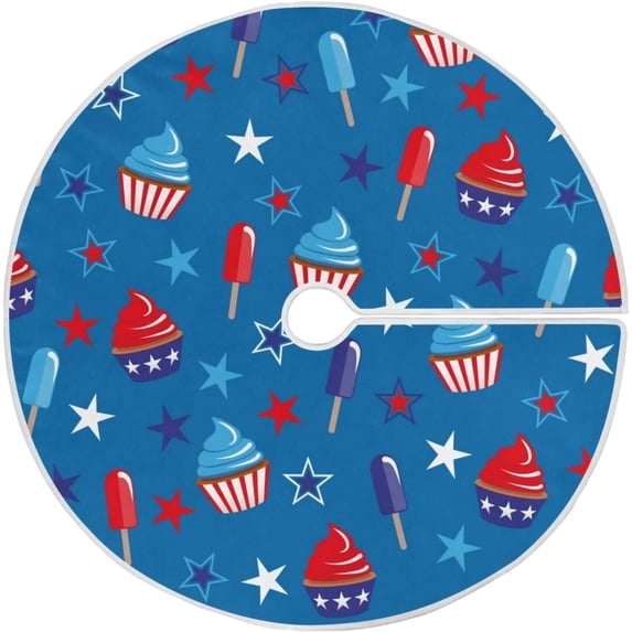 FMSHPON Independence Day Independence Day DessertsStars Xmas Christmas Tree Skirt Stand Mat for Holiday Party Decoration Indoor Outdoor 48 inches