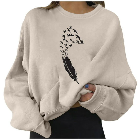 Comfy Retro Tops Daily Tops Tunic Sweatshirts Long Sleeve Tops O Neck Loose Pullover Women Graphic Sweatshirts