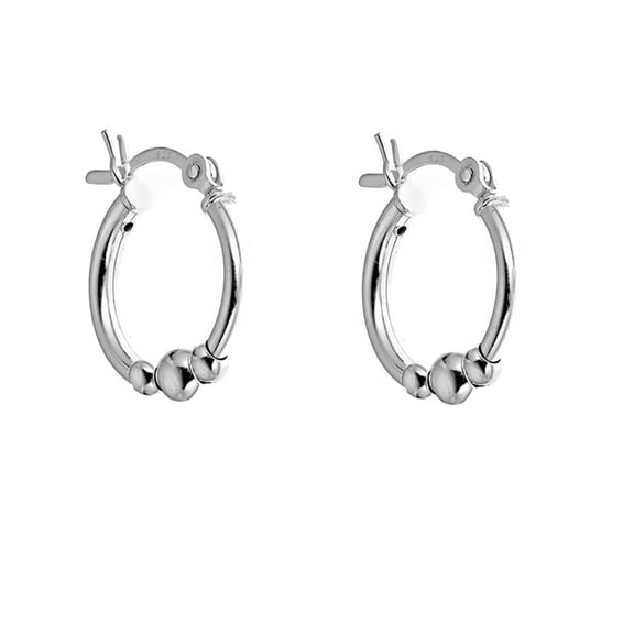 Ritastephens Sterling Silver Shiny Huggies Hoops with Three Ball Earrings 15 mm