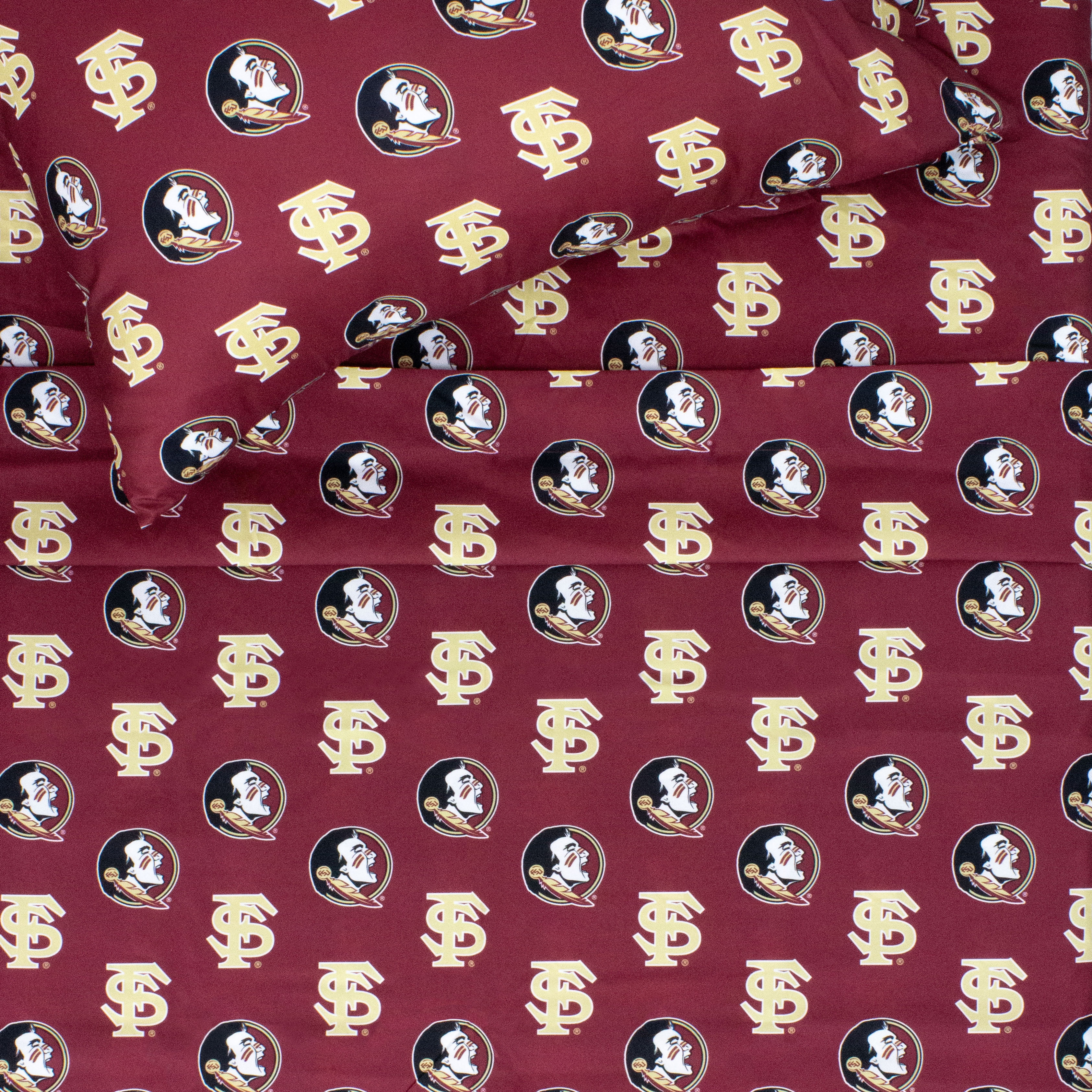 Florida State Seminoles 100% cotton, 4 piece sheet set - flat sheet, fitted sheet, 2 pillow cases, Queen, Team Colors
