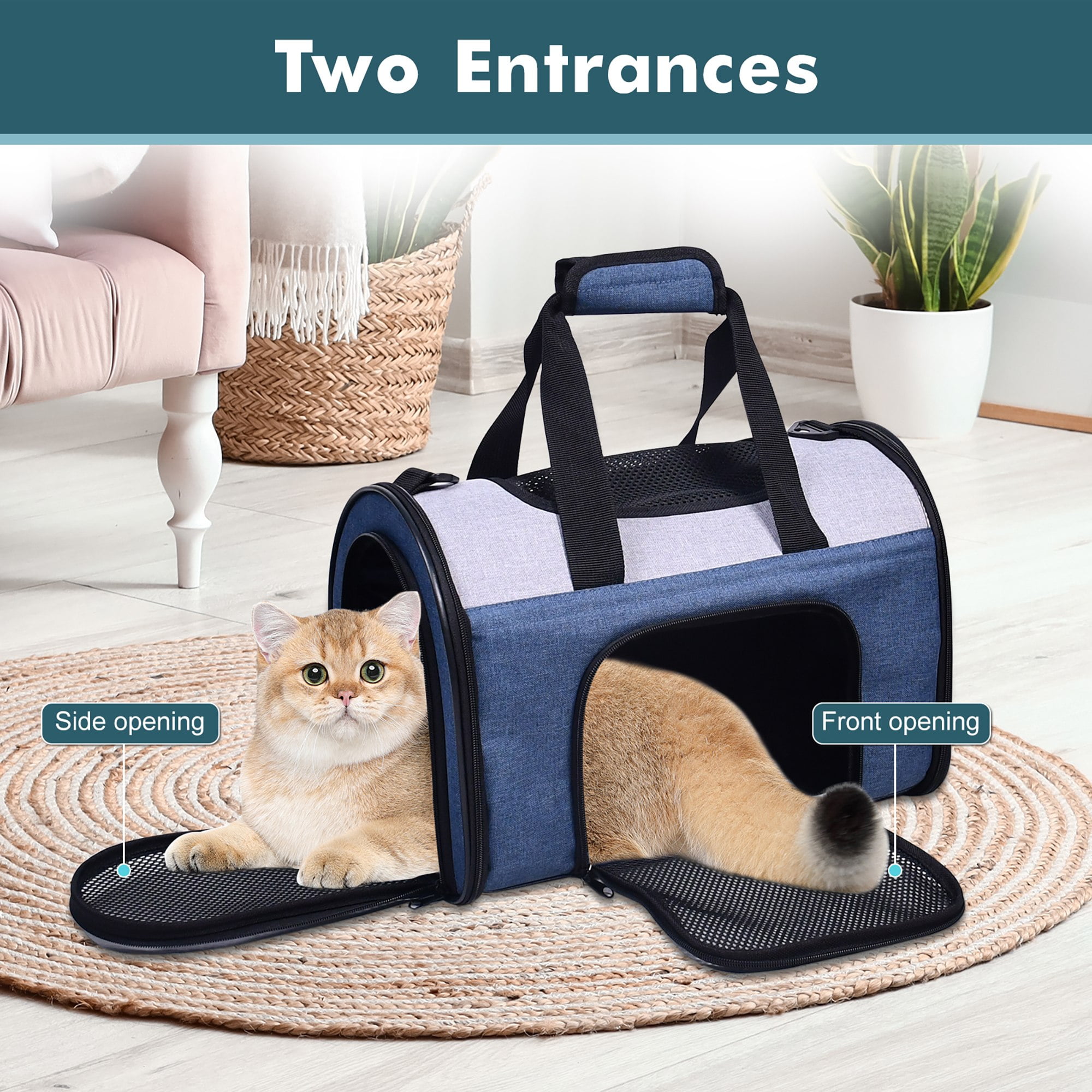JESPET & GOOPAWS: Sport Airline Pet Carrier - Dark Blue - 16", Dogs Cats Up To 10lbs, Soft-Sided Collapsible Kennel, Airline Approved, Travel Handbag