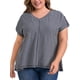 thumbnail image 1 of GRACE & GRANDEUR Women's Plus Size Tops Vertical Stripe V Neck Short Sleeve Blouses Drop Shoulder Top 3X Blue Gray, 1 of 1