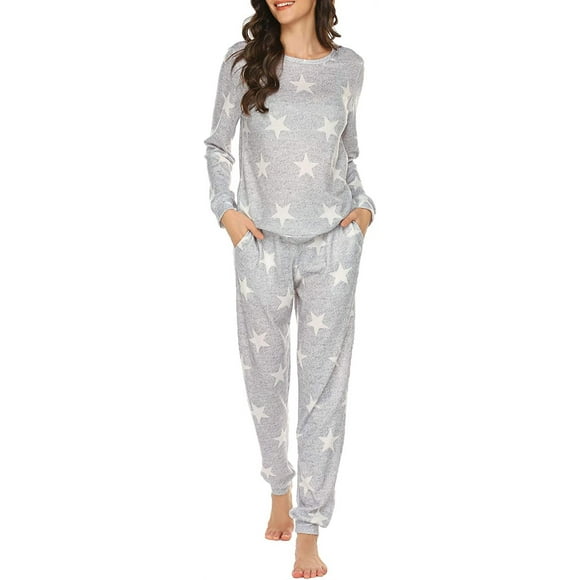Ensemble de Pyjama pour Femmes à Manches Longues, Vêtement de Nuit à Imprimé d'Étoiles, Pyjama Doux, Ensembles de Détente avec Poches
