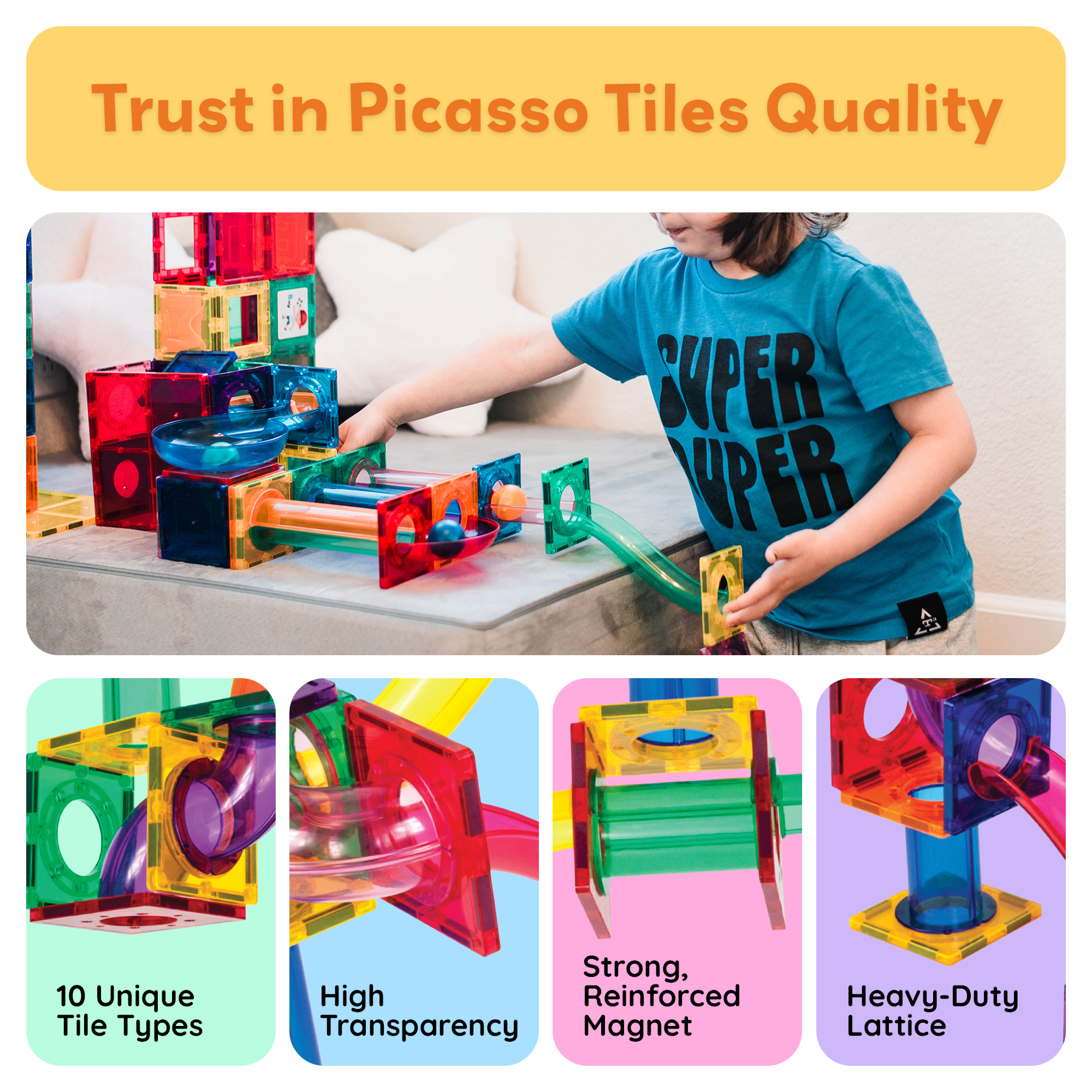 PicassoTiles Marble Run Magnetic Tiles for Kids – 70PCS STEM Educational Construction Building Blocks Race Track Toy Set