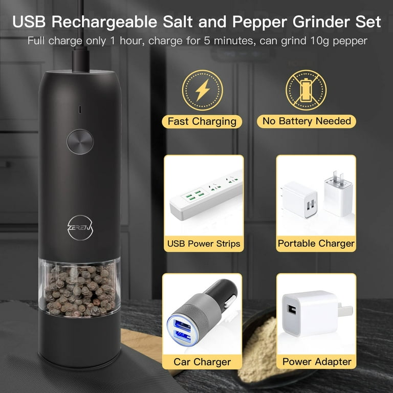 2 Packs Electric Salt Pepper Grinder Set, USB Rechargeable with
