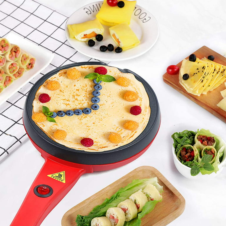 Oukaning 7'' Electric Non-Stick Crepe Maker Baking One-Button Griddle Pancake Pan Frying Griddle Machine 600W with Tray for Kids, Size: 40*24*10cm