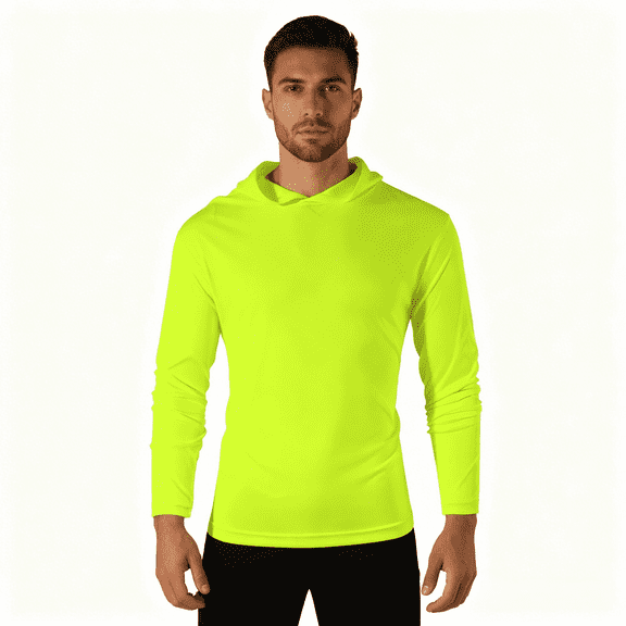 ZBORIBER Men's Hooded T-shirt, Moisture-wicking,Quick-drying,Highlighter Glow,Sizes S-3XL