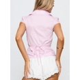 thumbnail image 2 of Women Y2K Lapel Cap‑Sleeve Button‑Down Crop Blouse, Ruched‑Front Tie‑Back Slim‑Fit Vintage Going‑Out Summer Top, 2 of 19