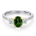 thumbnail image 3 of Gem Stone King 925 Silver and 10K Yellow Gold Green Chrome Diopside and White Topaz Engagement Ring for Women | 1.13 Cttw | Oval 7X5MM | Gemstone Birthstone | Size 5, 3 of 6