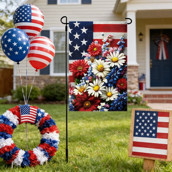 FastXmas Independence Day Decorative Garden Flag for Yard And Outdoor Party Decoration, Red White Blue Patriotic Hanging Flag for Home 250th Anniversary Decor(17.7*12 In)