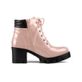 thumbnail image 4 of BLISSFUL STEP Women's Boot Rounded Toe Side Zip Combat Block Heel Ankle Boots Pink 7, 4 of 8