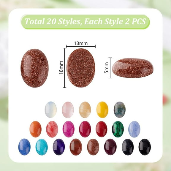 40Pcs Natural Gemstones Cabochons 20 Colors Oval Cabochons Quartz Tiles Stone Gems for Jewelry Making Rings Earrings Necklace Bracelet DIY Crafts 18x13x5mm