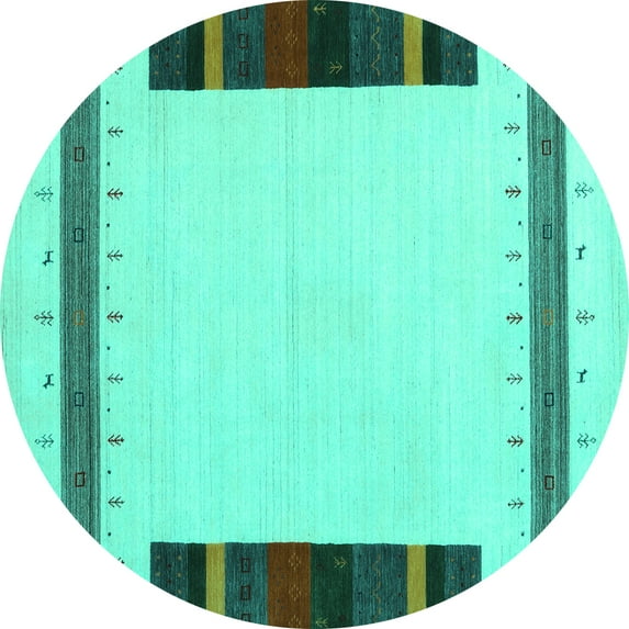 Ahgly Company Machine Washable Indoor Round Solid Turquoise Blue Modern Area Rugs, 4' Round