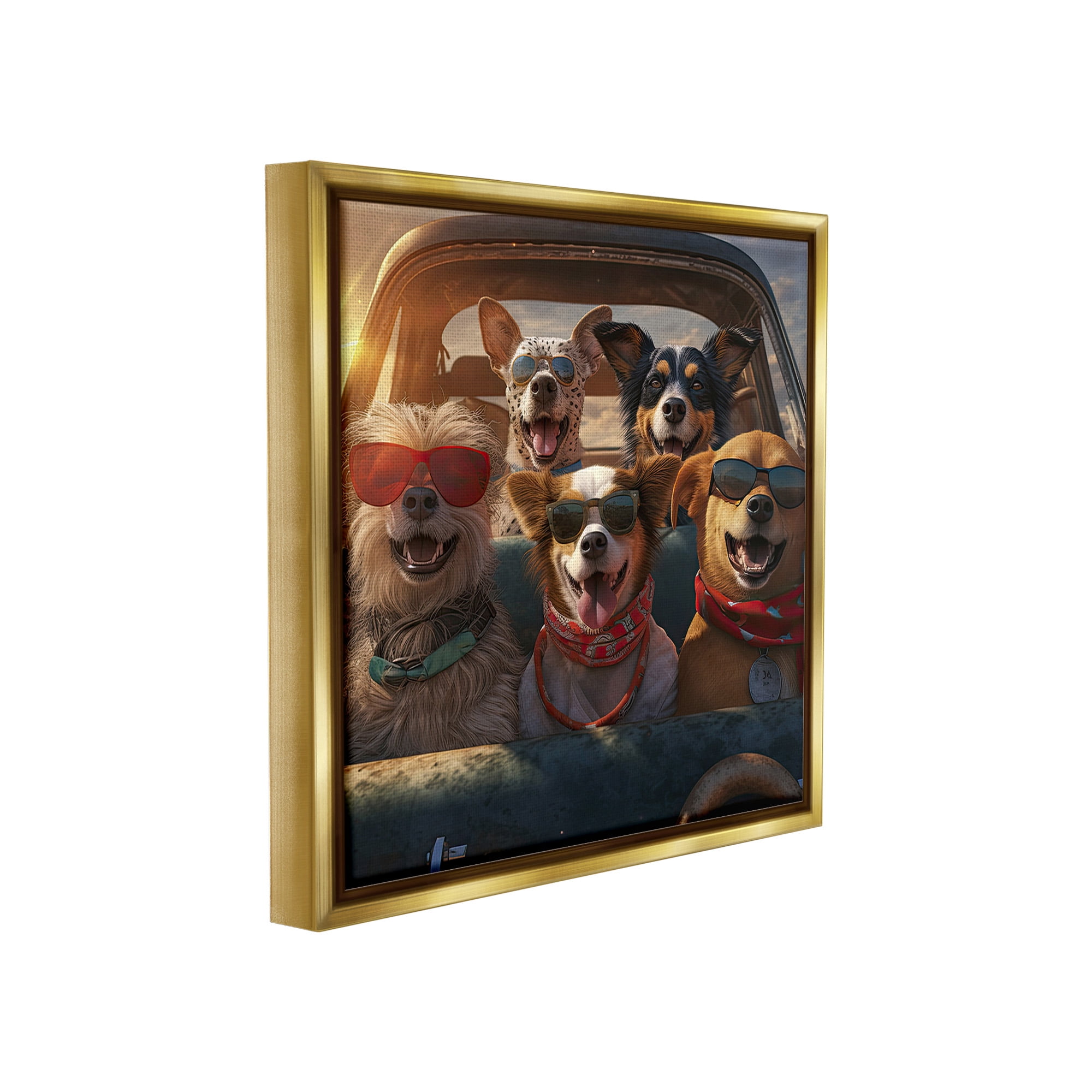 Stupell Industries Dogs on Road Trip Animals & Insects Painting Gold Floater Framed Canvas Art Print Wall Art, 25 x 25
