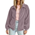 thumbnail image 5 of Thousandth Women's Corduroy Zip Up Jacket Casual Lapel Collar Full Zipper Long Sleeve Coat Loose Fit Fall Winter Daily Outer Coat, 5 of 9