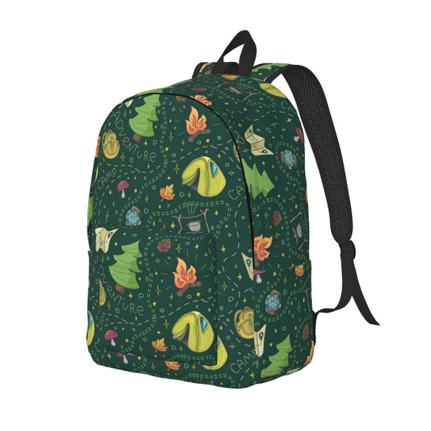 Disketp Camp In The Forest print Canvas Backpack Lightweight Travel Daypack Student Rucksack Laptop Backpack-Small