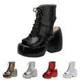thumbnail image 5 of Womens Platform Open Toe Combat Boots Sandals Glitter Punk Chunky High Heels Backless Lace up Ankle Booties, 5 of 7