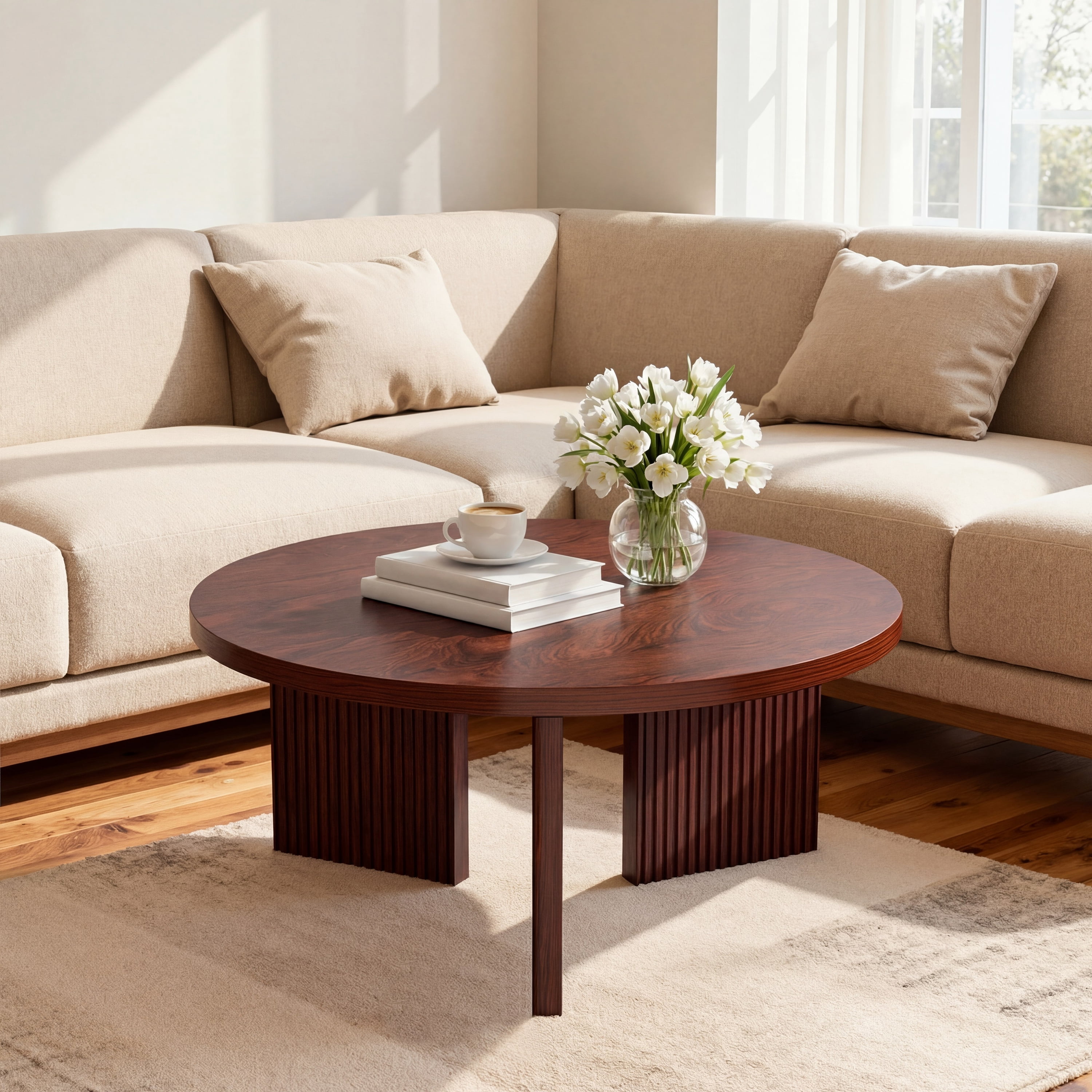 Noodeniya 35" Round Coffee Tables, Accent Tea Tables for Living Room, Burgundy