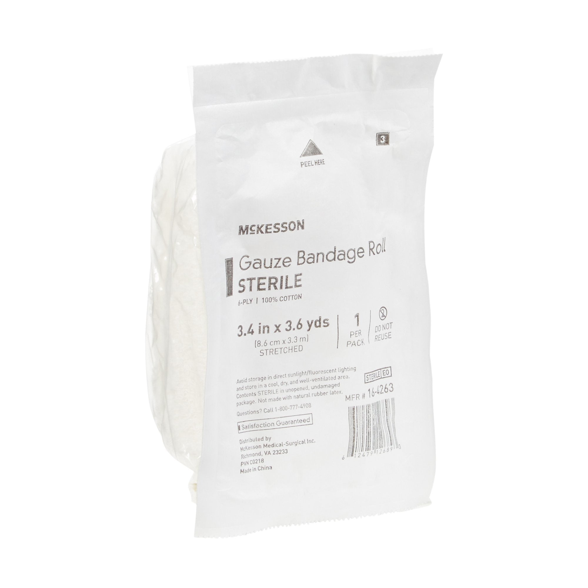 McKesson Gauze Bandage Rolls - Sterile Woven Cotton, 3.4 in x 3.6 yd, 96 Ct