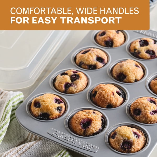 Farberware Bakeware 12-Cup Nonstick Muffin Pan, Gray