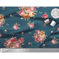 thumbnail image 2 of Soimoi Tissu Popeline de Coton Imprimé Feuilles & Roses au Mètre 42 Pouces de Large, 2 of 3