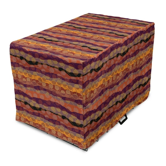 Wave Dog Crate Cover, Style Abstract Zigzag Art with Circular Patterns in Warm Tones Illustration, Easy to Use Pet Kennel Cover Small Dogs Puppies Kittens, 7 Sizes, Multicolor, by Ambesonne