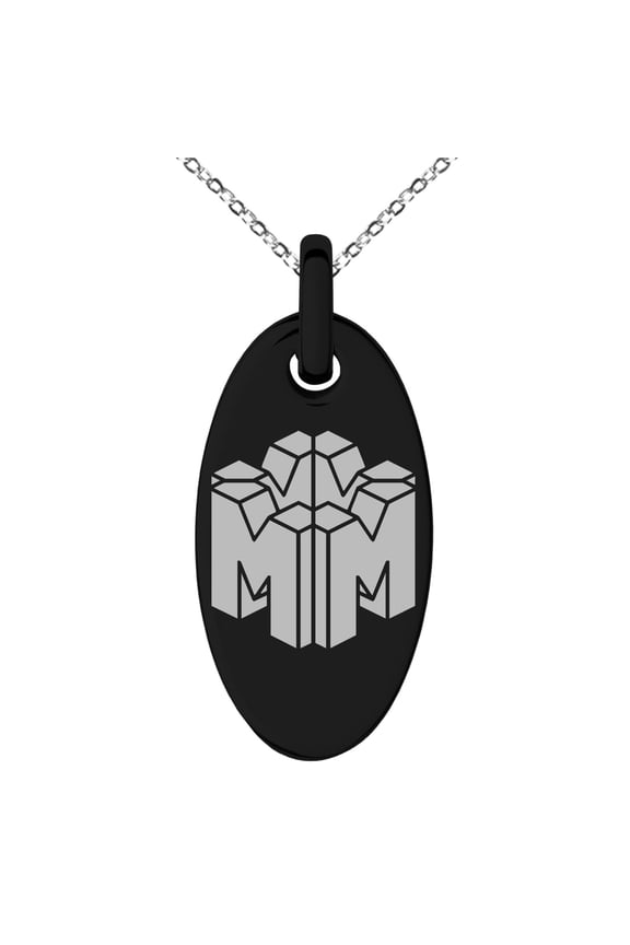 Stainless Steel Letter M Initial 3D Cube Box Monogram Engraved Small Oval Charm Pendant Necklace