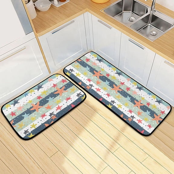 Dailycode 2 Pcs Kitchen Rug Set Non Slip Absorbent Soft Floor Mats for Kitchen Bathroom Starfish Star 19.7"x27.6" 19.7"x47.2"