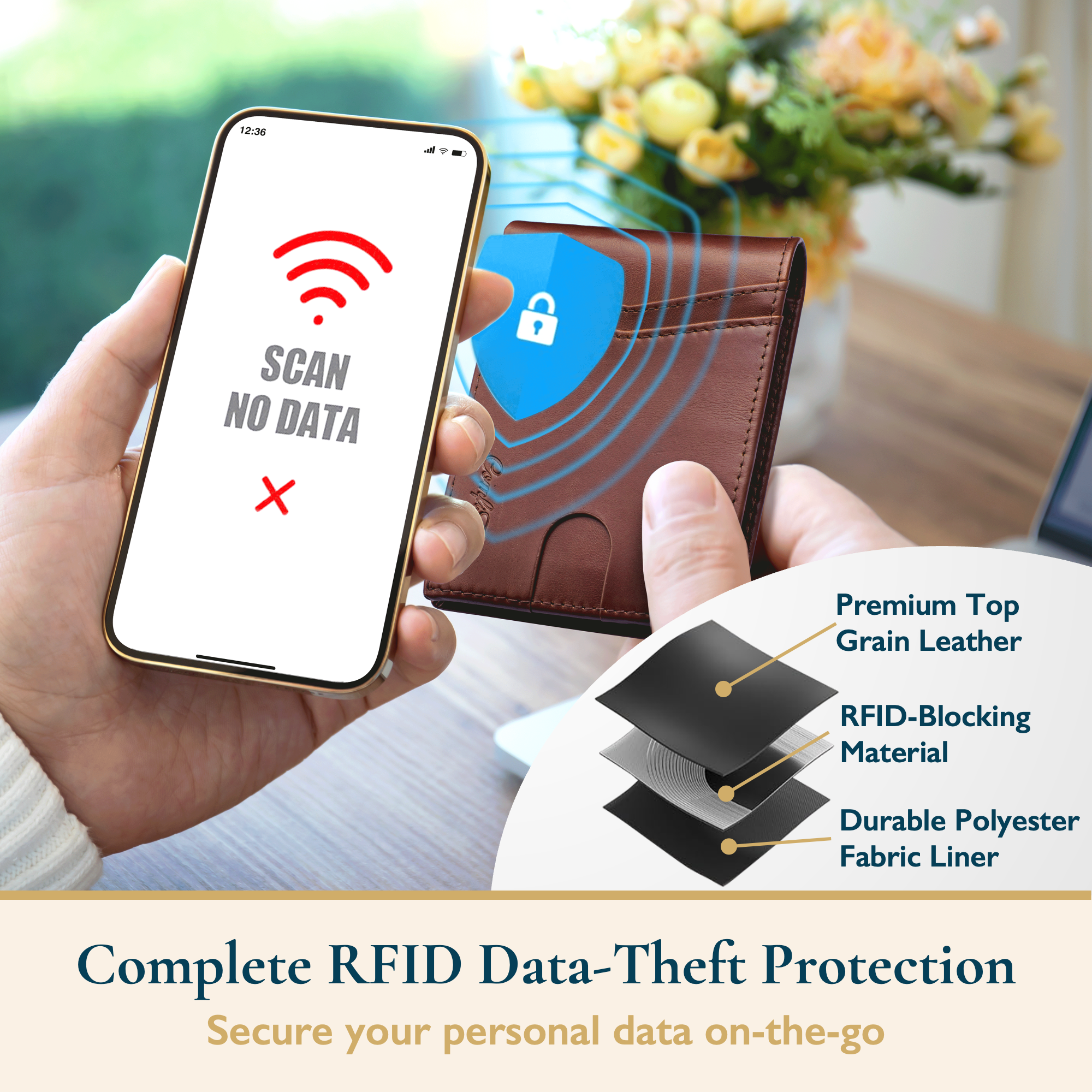 Cartera para hombre, bífida de cuero de primera calidad con bloqueo RFID, para hombre y mujer, 2 ventanas para ID, 11 ranuras para tarjetas, 2 bolsillos para efectivo, caja de regalo, marrón 6