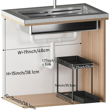 2-Pack Under Sink Organizer with Sliding Basket, 2-Tier Bathroom & Kitchen Cabinet Storage Shelf, Multi-Purpose Organizer for Under Sink Storage, Black