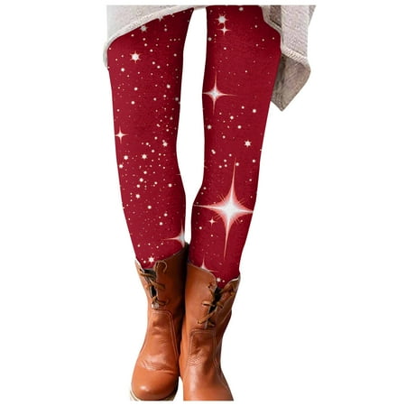 Dndkilg Christmas Leggings for Women Graphic Tummy Control High Waisted Holiday Womens Panties Funny Workout Clothing Tight Active Leggings Wine 2XL